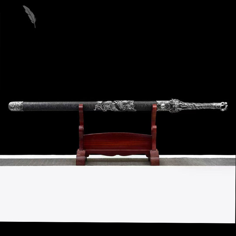 Hand-Forged Manganese Steel Dragon King Sword - Tang-Style, Unsharpened, for Display - Image 4