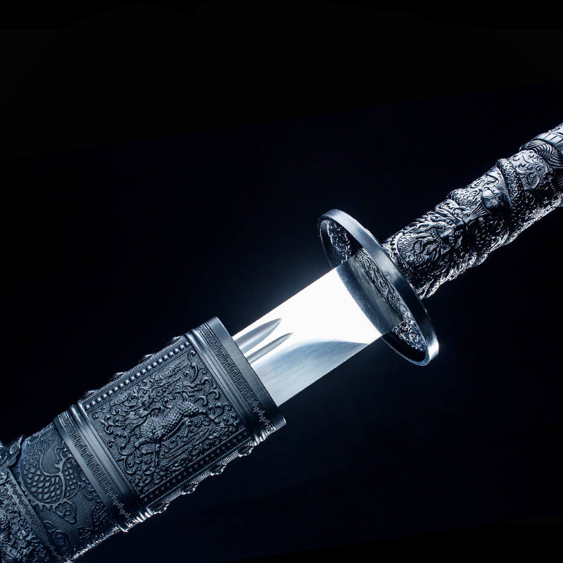 Kangxi War Sword - Longquan, Double Hand, Embroidered Spring Knife, Manganese Steel - Image 2