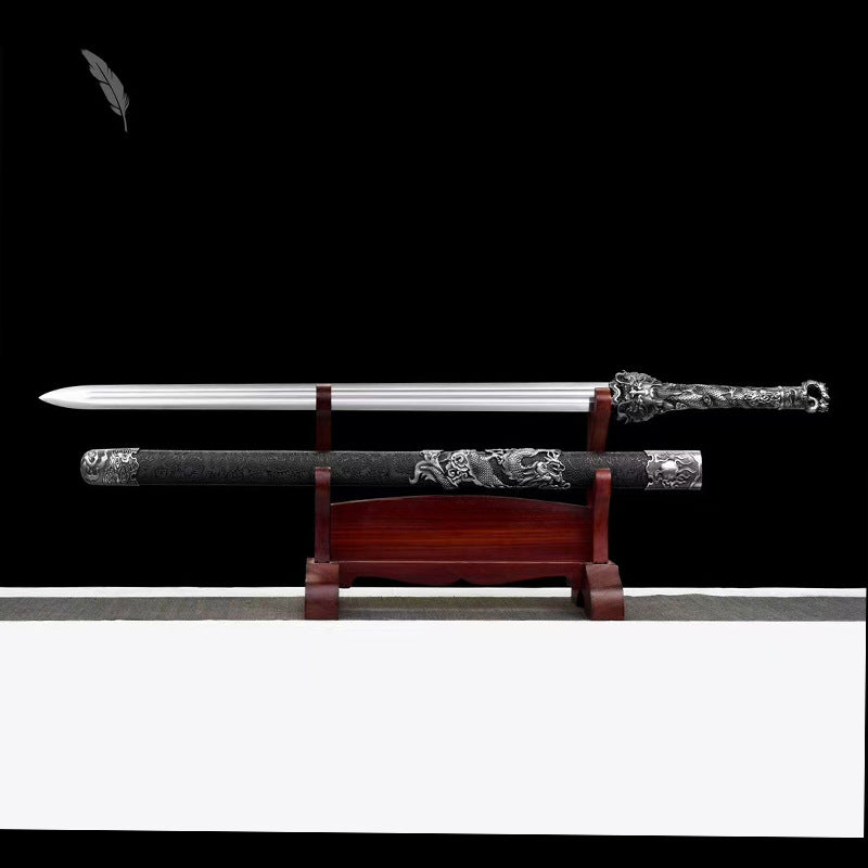 Hand-Forged Manganese Steel Dragon King Sword - Tang-Style, Unsharpened, for Display - Image 3