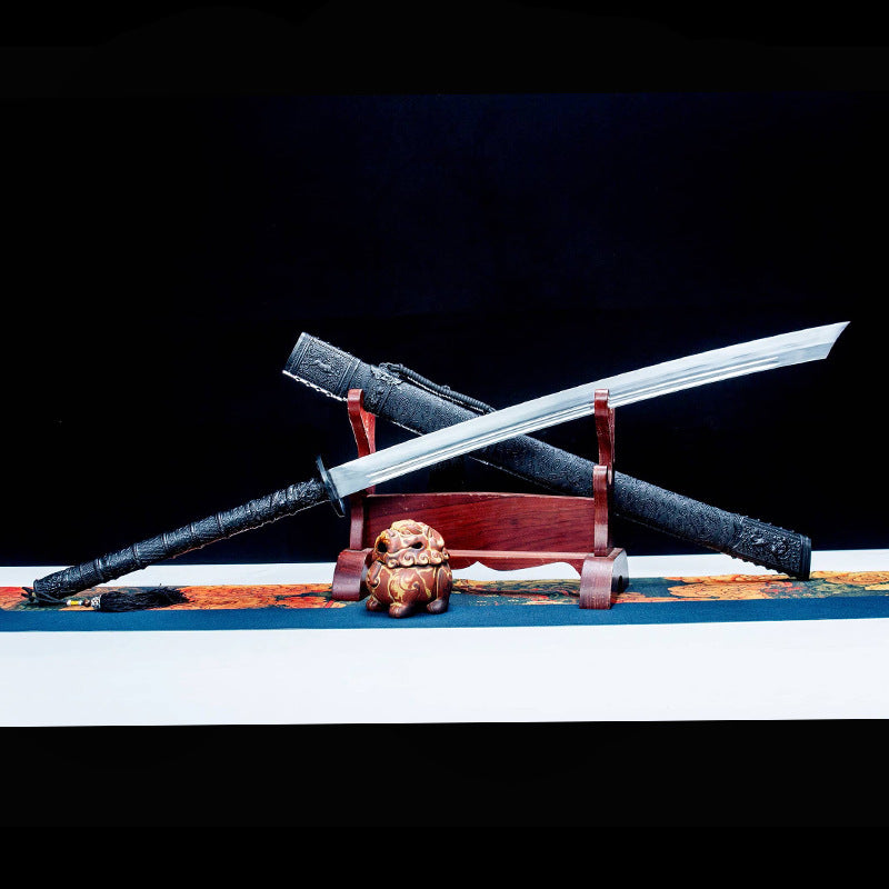 Kangxi War Sword - Longquan, Double Hand, Embroidered Spring Knife, Manganese Steel