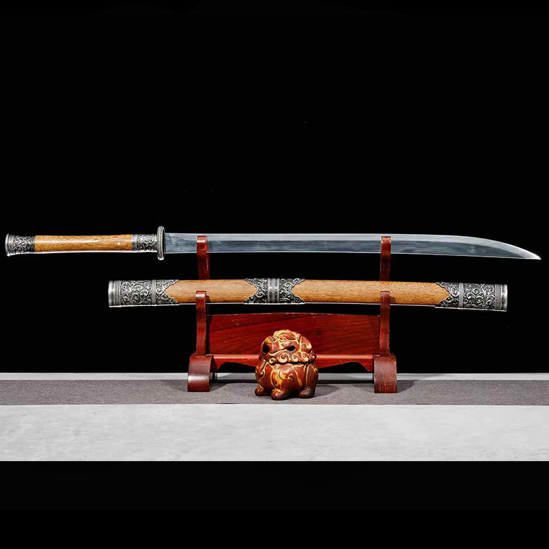 Embroidered Spring Manganese Steel Long Two-Hand Knife, Home Decor & Practice Play