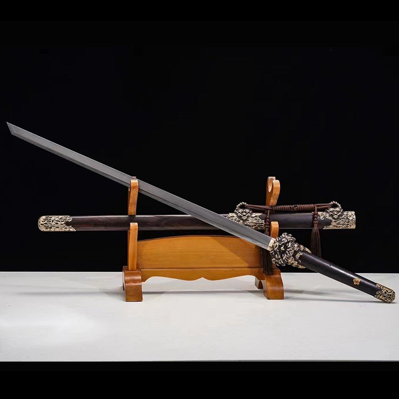 Hand-Forged Tang Sword: Uzi Steel, Burnt Blade, Cold Weapon
