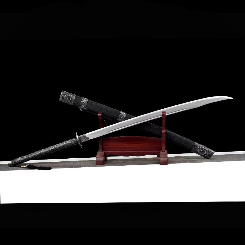 Kangxi War Sword: Long Handle Oxtail Two-Handed Sword, High Manganese