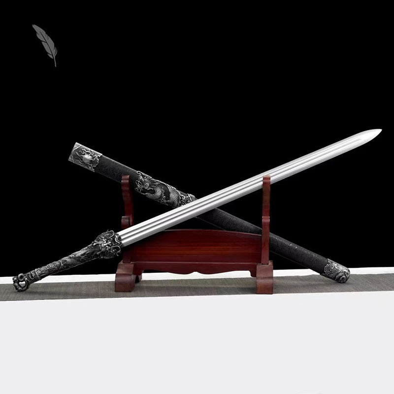 Hand-Forged Manganese Steel Dragon King Sword - Tang-Style, Unsharpened, for Display - Image 6