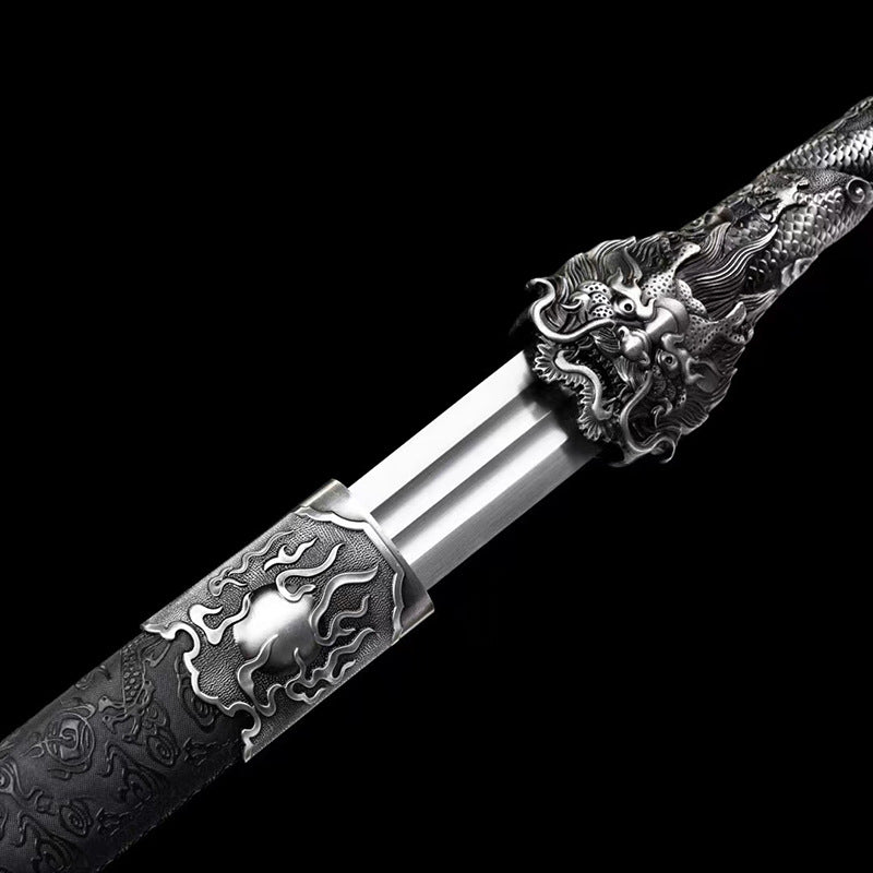 Hand-Forged Manganese Steel Dragon King Sword - Tang-Style, Unsharpened, for Display - Image 2