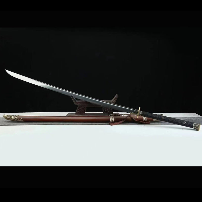 Dragon Pattern Seedling Knife, Two-Handed Sword, Pattern Steel, One-Piece Forged Long Knife, Embroidered Spring Knife, Martial Arts Knife, Cold Weapon,