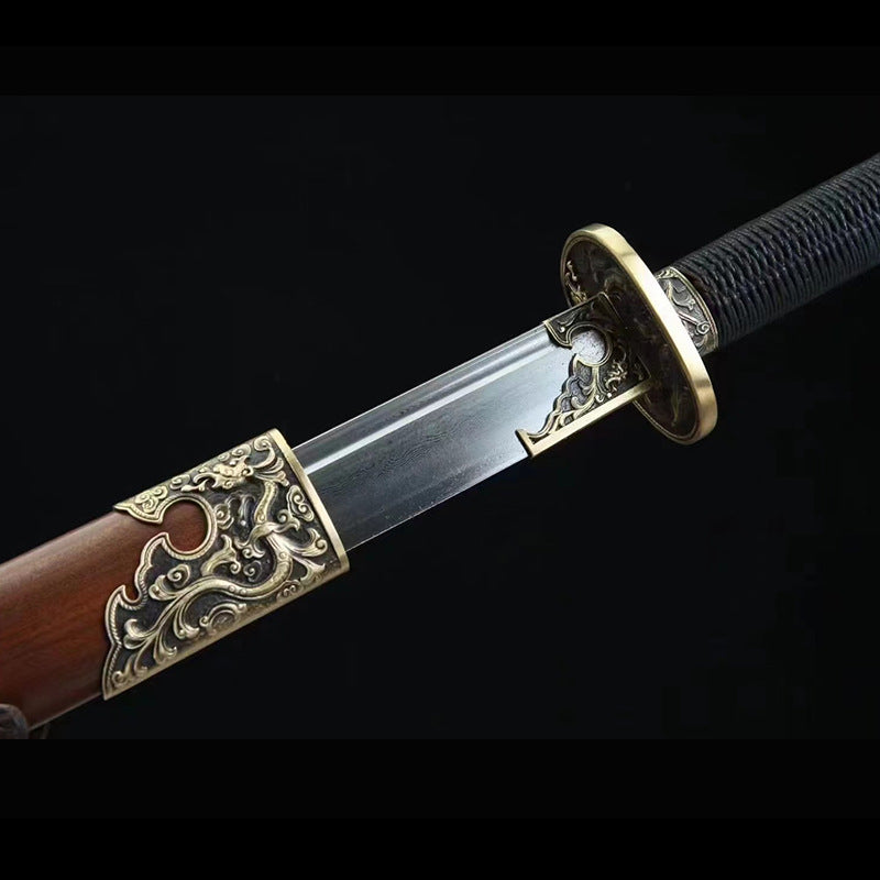 Dragon Pattern Seedling Knife, Two-Handed Sword, Pattern Steel, One-Piece Forged Long Knife, Embroidered Spring Knife, Martial Arts Knife, Cold Weapon, - Image 2