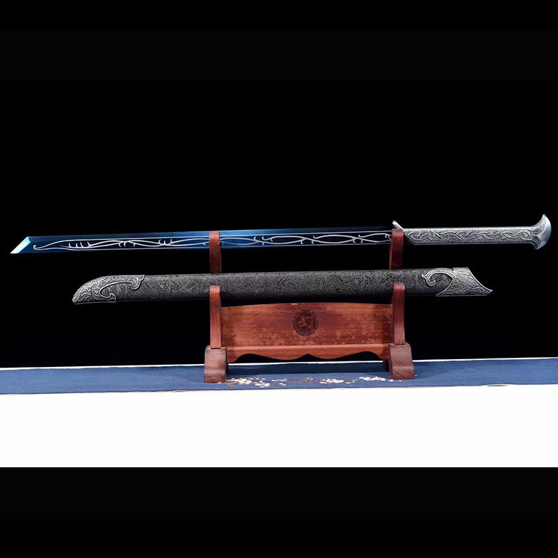 Tang Hengdao Manganese Steel One-Piece Grilled Blue Embroidered Spring Knife Film and Television Sword Hand-Forged Town House Sword Cold Weapon - Image 4