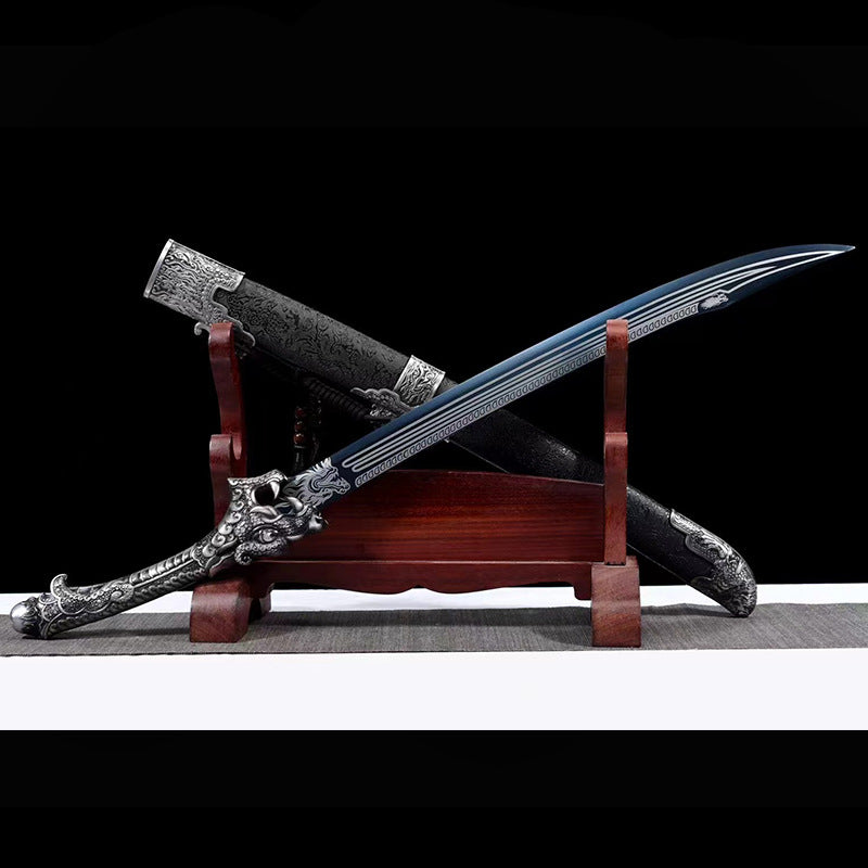 Ox Tail Knife - Manganese Steel Martial Arts Training Sword, Outdoor Practice Weapon (Blue)