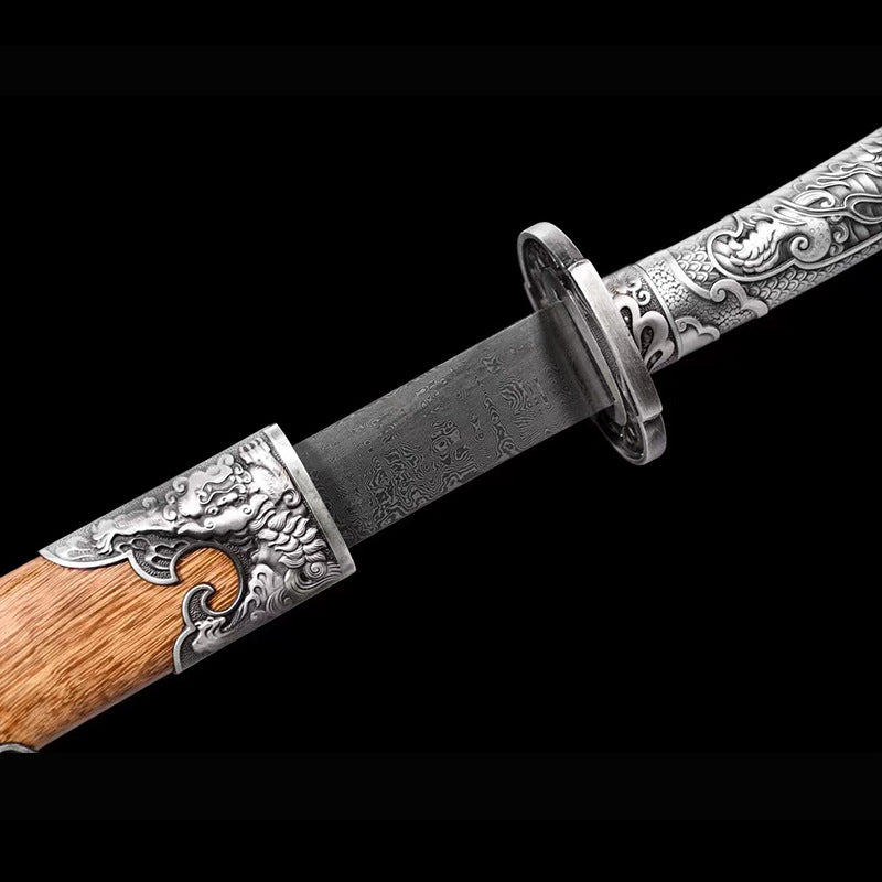 Pattern Steel "Kangxi Dragon Tiger" Short Sword - Image 3