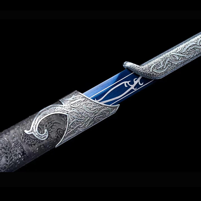 Tang Hengdao Manganese Steel One-Piece Grilled Blue Embroidered Spring Knife Film and Television Sword Hand-Forged Town House Sword Cold Weapon - Image 3