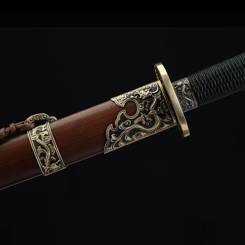 Dragon Pattern Seedling Knife, Two-Handed Sword, Pattern Steel, One-Piece Forged Long Knife, Embroidered Spring Knife, Martial Arts Knife, Cold Weapon, - Image 3