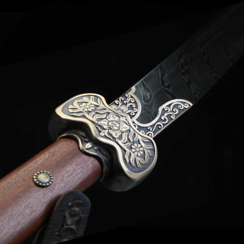 Ding Baiying Embroidered Damascus Spring Knife Martial Arts Practice Knife - Image 3