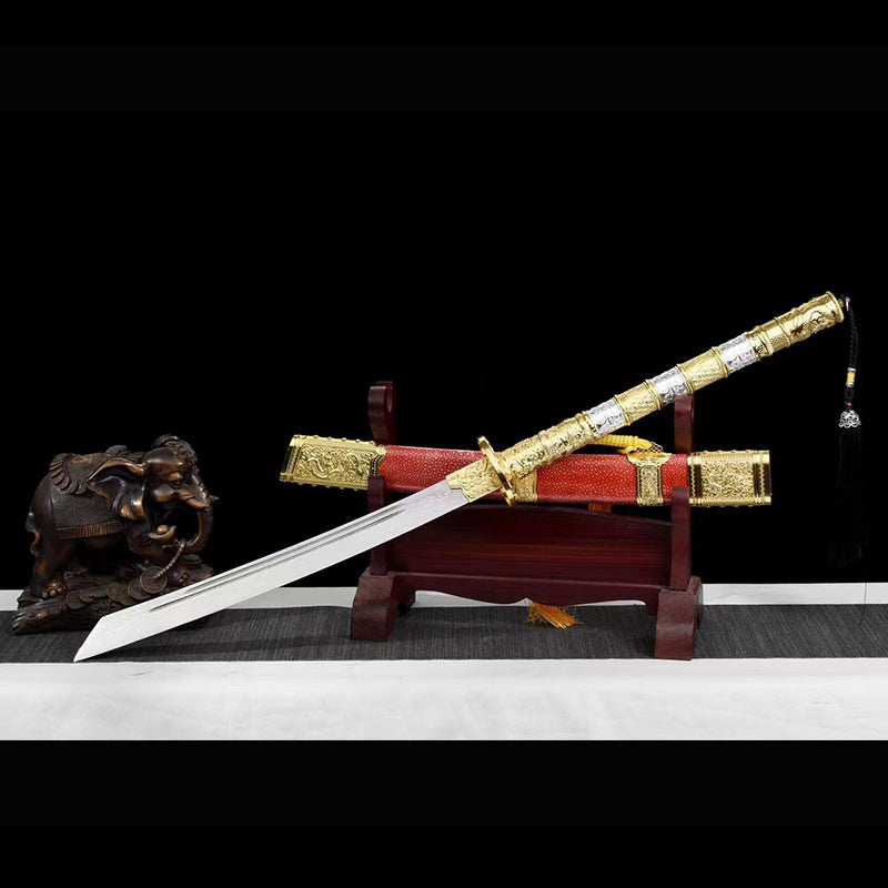Kangxi War Sword - Pattern Steel Long Sword, Self-Defense Cold Weapon, Longquan Sword