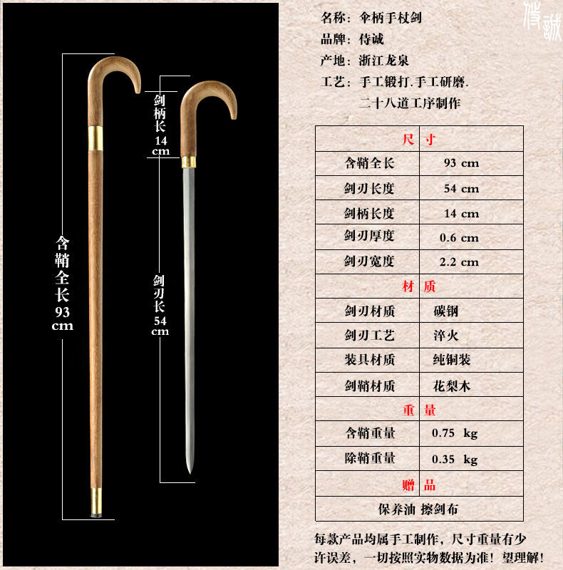 Umbrella Cane Sword - Crafted for Defense & Mountaineering – detail image
